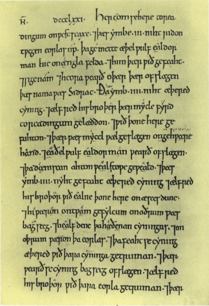 Anglo-Saxon Chronicle C Manuscript, for 871 AD