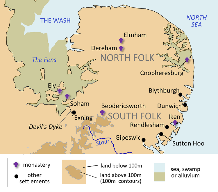 Map of East Anglia during reign of King Anna