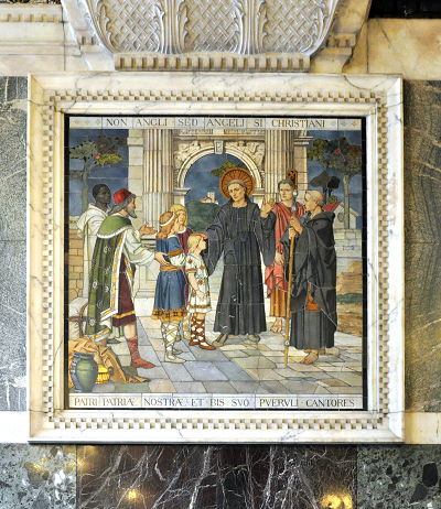 Mosaic of Saints Augustine and Gregory, "Non Angli sed Angeli ", at the Chapel of St Gregory and St Augustine, Westminster Cathedral,