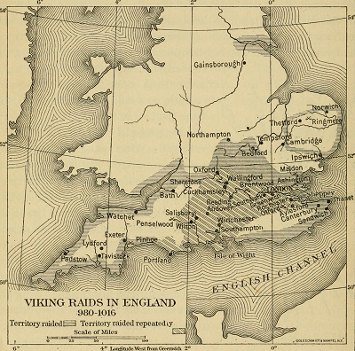 Map of VIking Raids in England 980-1016