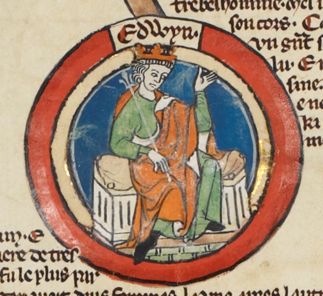 Miniature of Eadwig in the early fourteenth-century Genealogical Roll of the Kings of England in the British Library