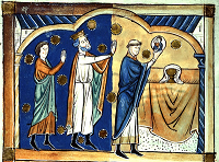 King Edward the Confessor and Earl Leofric of Mercia see the face of Christ appear in the Eucharist wafer. 