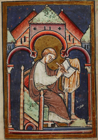 Scribe at writing desk from Bede’s Life of Cuthbert, MS26 f2r (c) British Library