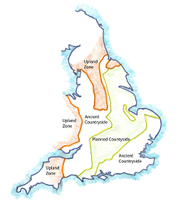 Map of Britain divided into landscape regions